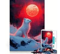 Rompecabezas Zorro Blanco Bajo la Luna Roja de 1000 Piezas para Adolescentes Diversión tamaño Uniforme Piezas precisas Actividad Relajante para Grupos en Interiores (38x52cm)