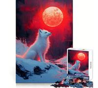 Rompecabezas Zorro Blanco Bajo la Luna Roja para Adultos, 1000 Piezas, Creativo, Pensamiento, Alivio del Estrés, Divertido, Bordes Precisos, Regalo Navideño (38x26cm)