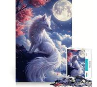 Rompecabezas Zorro Blanco Bajo la Luz de la Luna 1000 Piezas Juego Divertido sin Rebabas Piezas de Corte Limpio portátil Ideal para Viajar (38x52cm)