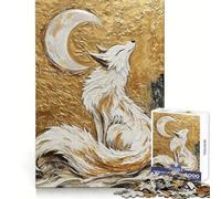 Rompecabezas Zorro Blanco Bajo Luna Creciente para Adultos, 1000 Piezas, Ejercicio Mental, Entretenimiento Tranquilo, Tamaño (38x52cm)