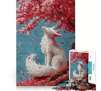 Rompecabezas Zorro Blanco Bajo un Cerezo en Flor para Adultos 1000 Piezas Juego de Memoria Corte Láser para un Ajuste Perfecto Aliviar el Estrés (38x26cm)