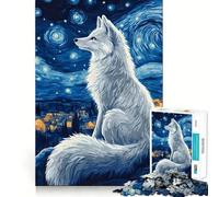 Rompecabezas Zorro Blanco Bajo un Cielo Estrellado para Adultos 1000 Piezas Juego de Memoria Corte Láser para un Ajuste Perfecto Aliviar el Estrés (38x26cm)