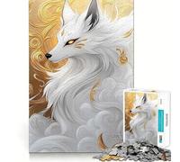 Rompecabezas Zorro Blanco con Detalles Dorados 1000 Piezas Juego de Habilidad Mental Ajuste Estable sin Piezas Que se muevan pasatiempo Agradable para Fines de Semana Largos (38x52cm)