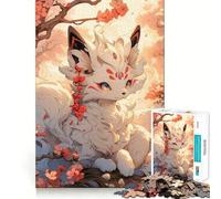 Rompecabezas Zorro Blanco con Flores de Cerezo de 1000 Piezas Juego para ejercitar la Mente Artesanía de Corte experta Un pasatiempo Fascinante para los Momentos de Ocio (38x26cm)