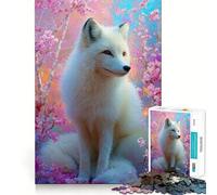 Rompecabezas Zorro Blanco en Jardín de Cerezos en Flor 1000 Piezas Juego de Concentración Mental Corte de Precisión Bordes Lisos Actividad Atrapante para Noches Tranquilas (38x26cm)