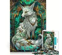 Rompecabezas Zorro Blanco en Vitral para Adultos 1000 Juego Think Boost Estructura de Enclavamiento Preciso Fácil de Aprender Diversión Familiar (38x26cm)
