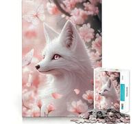 Rompecabezas Zorro Blanco Entre Flores de Cerezo 1000 Piezas Diversión para ejercitar la Mente Componentes Resistentes y de Corte Limpio Un Entretenimiento cautivador para Disfrutar en casa (38x52cm)