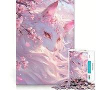 Rompecabezas Zorro Blanco Entre Flores de Cerezo 1000 Piezas Juego Divertido y Estimulante Troquelado de Alta Precisión Aliviar el Estrés (38x52cm)