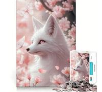 Rompecabezas Zorro Blanco Entre Flores de Cerezo para Adolescentes 1000 Piezas Estimula la Mente Diversión Corte Limpio Componentes Resistentes Actividad Conmovedora para Compartir (38x26cm)