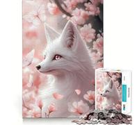 Rompecabezas Zorro Blanco Entre Flores de Cerezo para Adolescentes 1000 Piezas Mejora la Mentalidad Juego Tamaño Uniforme Piezas Precisas Diversión Familiar Actividad Nocturna (50x75cm)