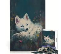 Rompecabezas Zorro Blanco Entre Flores para Adolescentes 1000 Piezas Agudeza Mental Calma Ocio Ajuste Preciso (50x75cm)