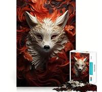 Rompecabezas Zorro Blanco Entre Flores Rojas 1000 Piezas Juego de Concentración Mental Corte de Precisión Bordes Lisos Actividad Absorbente para Noches Tranquilas (50x75cm)