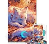 Rompecabezas Zorro Blanco Entre Hojas de Otoño 1000 Piezas para Adultos Recall Fun Play Ensamblaje Firme y Seguro Actividad Divertida para la Familia (50x75cm)