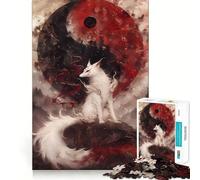 Rompecabezas Zorro Blanco y Yin Yang de 1000 Piezas para Adultos Juego Divertido y fácil de armar Ideal para divertirse en Familia (38x26cm)