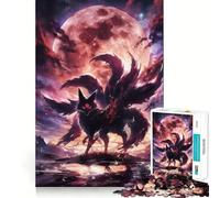 Rompecabezas Zorro de Nueve Colas Bajo la Luna de Sangre para Adolescentes 1000 Piezas Mejora la Memoria Juego de Interior Montaje de Imágenes (38x26cm)