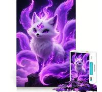 Rompecabezas Zorro de Nueve Colas con Llamas moradas para Adolescentes 1000 Piezas Juego Inteligente Tiempo en Familia Patrón de ensamblaje Elegir Deseos de Papá Noel (38x52cm)