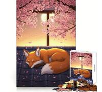 Rompecabezas Zorro durmiendo bajo Flores de Cerezo, 1000 Piezas para Adolescentes, Juguete para estimular la lógica, Juego Relajante, Arte de Borde Premium, Coleccionable 50x75cm