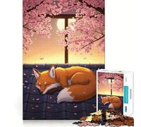 Rompecabezas Zorro durmiendo bajo Flores de Cerezo, 1000 Piezas para Adolescentes, Juguete para estimular la lógica, Juego Relajante, Arte de Borde Premium, Coleccionable 50x75cm