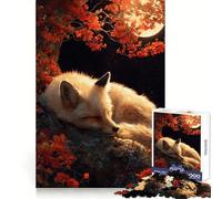 Rompecabezas Zorro durmiendo bajo la Luna de otoño para Adultos, 1000 Piezas, Juguete para ejercitar la Mente, Divertido, Corte de precisión, 50x75cm