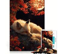 Rompecabezas Zorro durmiendo bajo la Luna de otoño para Adultos, 1000 Piezas, Juguete para ejercitar la Mente, Divertido, Corte de precisión, 50x75cm