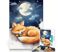 Rompecabezas Zorro durmiendo bajo la luz de la Luna, 1000 Piezas para Adolescentes, Juguete para estimular la lógica, Juego Relajante, Arte de Borde Premium, Coleccionable 38x52cm