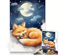 Rompecabezas Zorro durmiendo bajo la luz de la Luna, 1000 Piezas para Adolescentes, Juguete para estimular la lógica, Juego Relajante, Arte de Borde Premium, Coleccionable 38x52cm