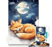Rompecabezas Zorro durmiendo bajo la luz de la Luna, 1000 Piezas para Adolescentes, Juguete para estimular la lógica, Juego Relajante, Arte de Borde Premium, Coleccionable 38x26cm