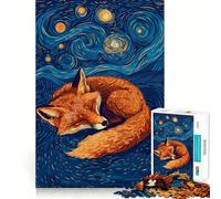 Rompecabezas Zorro durmiendo bajo un Cielo Estrellado para Adultos, 1000 Piezas Refuerza la Memoria Diversión Relajante Bordes de Calidad Un Regalo Encantador 50x75cm