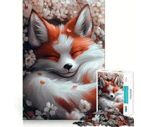 Rompecabezas Zorro durmiendo Entre Flores de Cerezo para Adultos, 1000 Piezas, Juguete para ejercitar la Mente, Divertido, Corte de precisión, 38x26cm