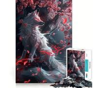 Rompecabezas Zorro Kitsune Blanco para Adultos 1000 Piezas Juego de Memoria Ensamblaje Firme y Seguro Juego de Construcción de Conexión Significativa (50x75cm)