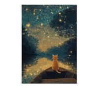 Rompecabezas38x26cm/1000pcsS Cat on Boat, Fireflies Sky Rompecabezas para Adolescentes Juegos Relajantes Decoración del Hogar Cumpleaños Y Navidad 38x26cm/1000pcsS