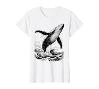 Rompiendo el diseño de Fauna del océano de Ballena jorobada Camiseta gráfica económica, Mujer, Blanco, XL