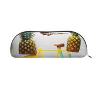 RoMuka Bolsa de almacenamiento semicircular de piel con diseño de piña para bicicleta, bolsa de papelería, bolsa de maquillaje, bolsa de almacenamiento, color plateado, talla única, bolsa de