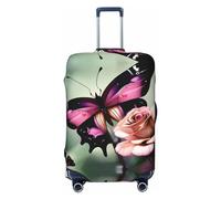 RoMuka Funda protectora elástica para compartimento de equipaje, color gris y verde azulado, para equipaje de 18 a 32 pulgadas, Flor Rosa Mariposa, M