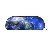 RoMuka Planet Galaxy - Bolsa de almacenamiento semicircular de piel, bolsa de papelería, bolsa de maquillaje, bolsa de almacenamiento, color plateado, talla única, bolsa de almacenamiento, Silver,