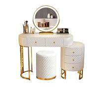 Romyqpipy Toilette Moderna con Espejo Led, IluminacióN Led Regulable, Mesa De Maquillaje con 5 Cajones Y Banqueta, Armario Lateral, InstalacióN Flexible, Juego De Toilette para Dormitorio