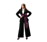 RONDOOZ Women’s Black Crepe Blazer & Wide-Leg Trousers Set with Hand-Painted Tafetta Belt - Contemporary Formal Two-Piece Suit (FR/ES, Letras, M, Regular, Regular)