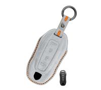 Rondrive Funda de cuero hecha a mano para llave de coche compatible con Porsche Macan EV 2025 2024 Cayenne EV 2026 para hombres y mujeres, gris claro C