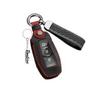 Rondrive Funda de piel para llave de coche, compatible con Ford Focus Mondeo MK4 MK5 S-Max Kuga Puma Fiesta Escort Explorer 3 botones cosidos a mano funda para llave de coche D-Negro
