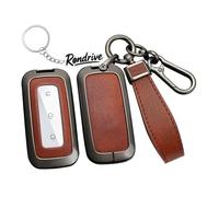 Rondrive Funda para llave de coche de metal de cuero compatible con Geely EX5 EM-i EV E5 2024 2025 2026 Starray EM-i 3 botones accesorios funda llavero negro marrón
