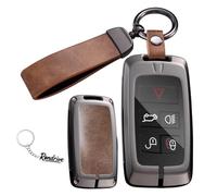 Rondrive Funda para llavero compatible con Land Rover Discovery 5 2024 2025 Defender para Range Rover, funda de metal y cuero para llave de coche para Jaguar F-Type XF XE F-PACE E-PACE, marrón-B
