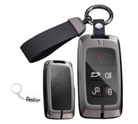 Rondrive Funda para llavero compatible con Land Rover Discovery 5 2024 2025 Defender para Range Rover, funda de metal y cuero para llave de coche para Jaguar F-Type XF XE F-PACE E-PACE, negro-B