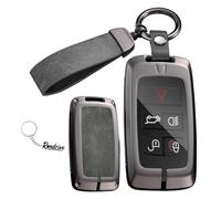 Rondrive Funda para llavero compatible con Land Rover Discovery 5 2024 2025 Defender para Range Rover, funda de metal y cuero para llave de coche para Jaguar F-Type XF XE F-PACE E-PACE, gris-B