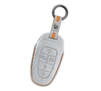 Rondrive - Funda para llavero de 5 botones compatible con Hyundai Tucson 2023 2024 de piel auténtica para llave de coche Santa Fe Palisade Sonata Ioniq 5 6 N Santa Cruz Nexo 2019-2025, color gris