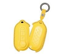 Rondrive Funda protectora de piel de cabra para llave de coche compatible con Fiat 500 500C 500L 500X Brava Grande Punto Panda Ypsilon funda para llave cosida a mano llavero amarillo