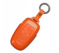 Rondrive Funda protectora de piel de cabra para llave de coche compatible con Ford Explorer Tourneo Transit Custom Mondeo Mustang Mach-E Everest llavero 3 botones A-naranja