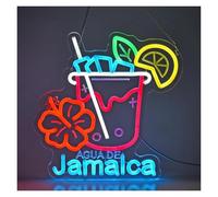 RONGCH Decoración Lámparas Letrero De Neón Agua De Jamaica Con Luz LED De Bebida Tropical Regulable Por USB, Ideal Para Fiestas Mexicanas, Decoración De Hogar, Bar, 41cmx40cm