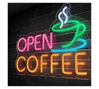 RONGCH Decoración Lámparas Letrero De Neón Open Coffee Decoración De Pared Para Realzar El Ambiente De Cualquier Cafetería O Negocio. Luz Regulable Para Escaparate 40x27cm