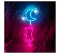 RONGCH Luces de neón Globo Luna Gato Luces De Neón Brillo Ajustable Adecuado Para Decoración De Pared De Estudio Tienda 19cmx48cm(UN)