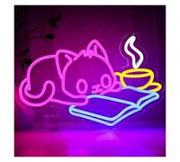 RONGCH Luces de neón Letrero De Neón Con Diseño De Gato Leyendo Un Libro, Luz Nocturna Regulable De Bajo Consumo Para Estudio, Sala De Estar, Club, Decoración De Pared, 42cmх27cm
